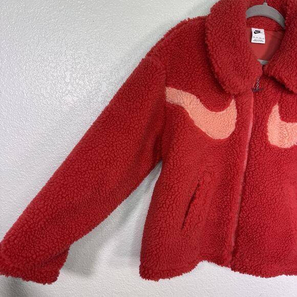 Nike Sherpa Fleece Jacket Womens XS Swoosh Logo Zip Up Teddy Bomber Cozy Pink - Picture 6 of 10